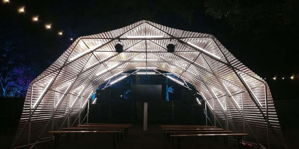 Fastival dome structure with light design by A03 for a stage by night